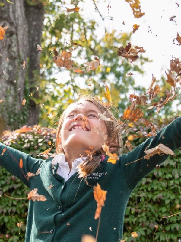 Child throwing leaves in the air
